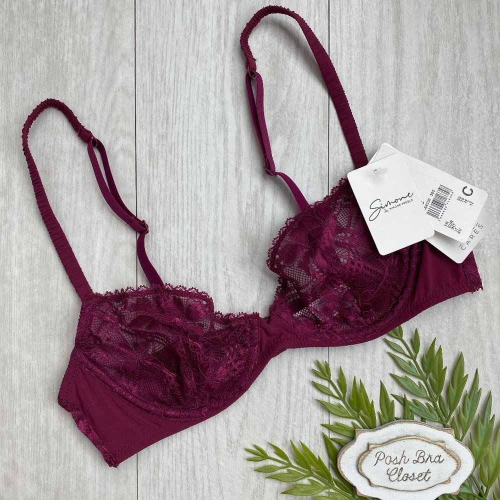 34C Simone Perele Victoire Underwire Half Cup Demi Lace Sexy Wine Bra NWT NEW